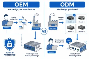 OEM vs ODM camera module side-by-side diagram showing design ownership and customization paths