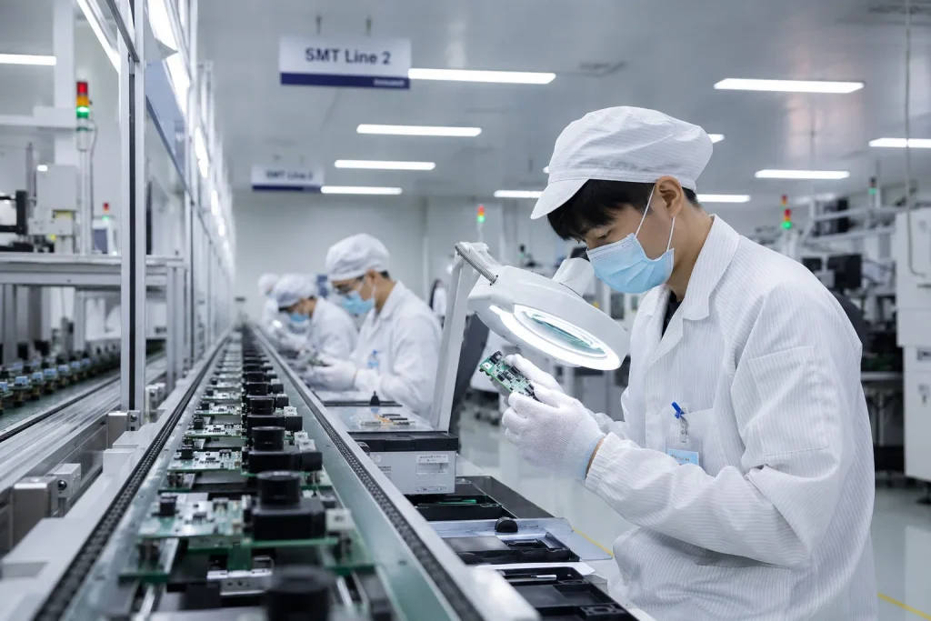 Smeiker camera module factory production line showing SMT assembly and quality inspection in Shenzhen